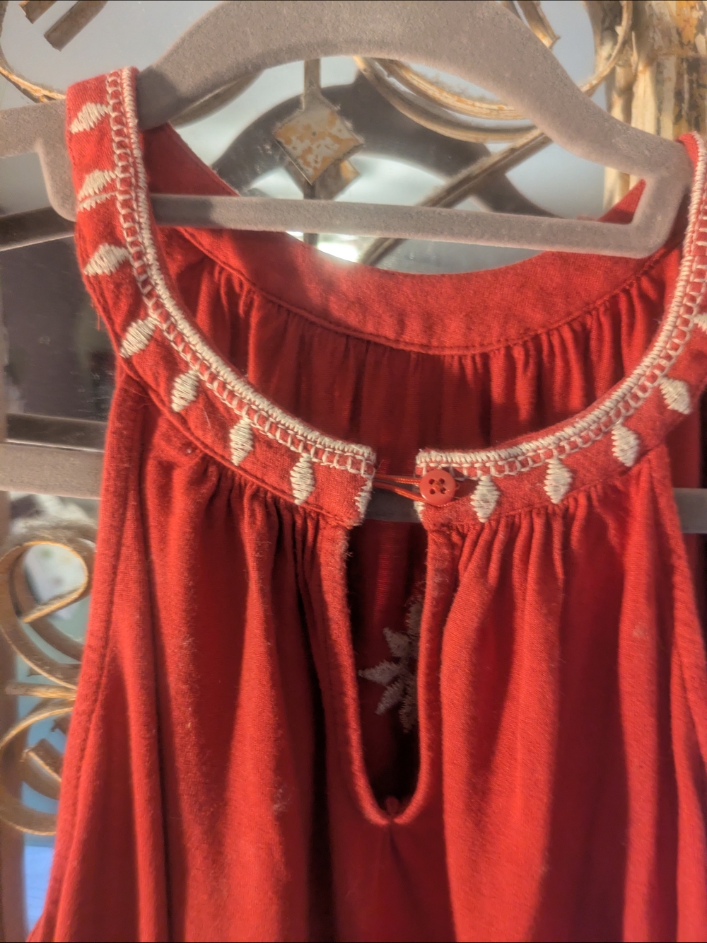LOFT Red Embroidered Sleeveless Top
